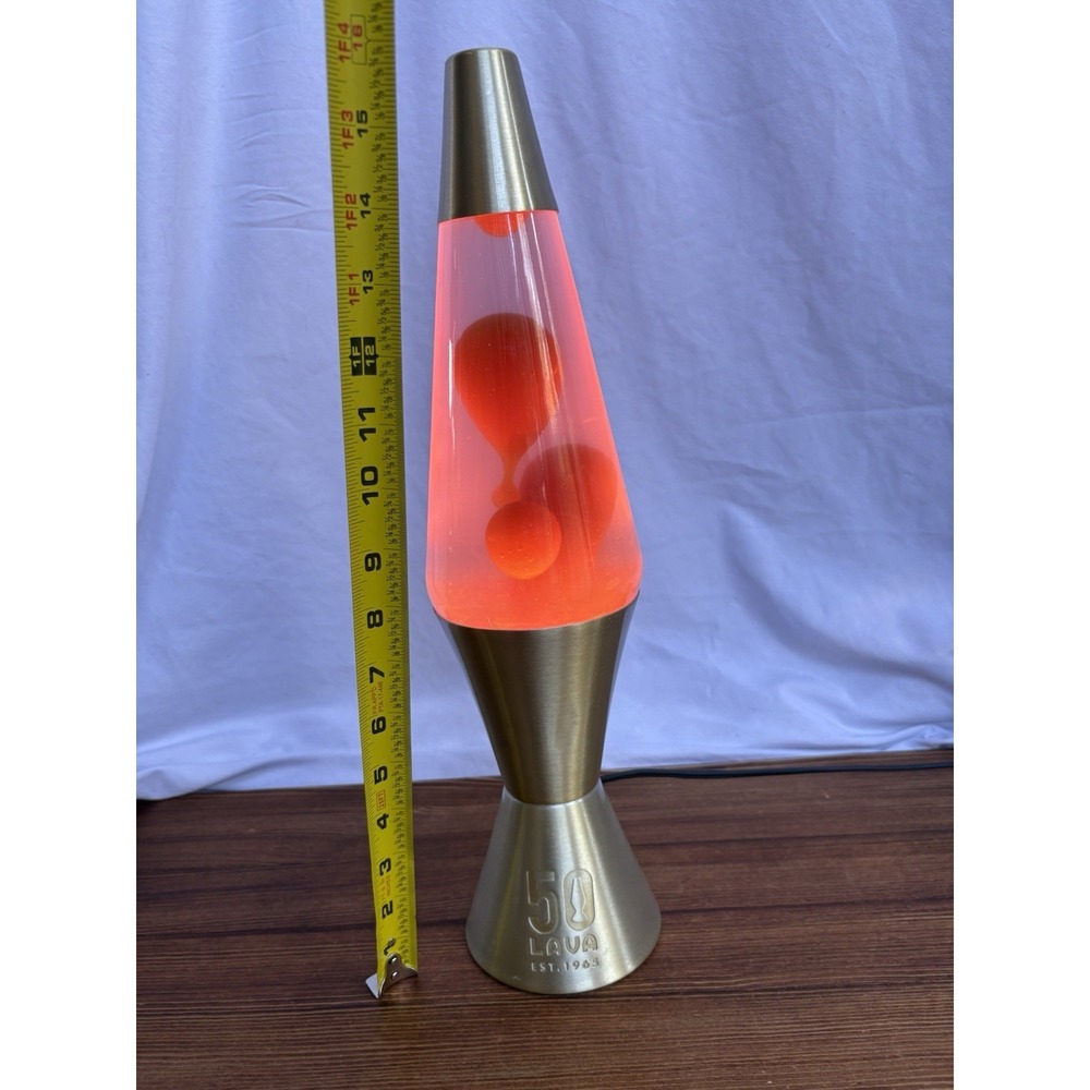 Lava 50th Anniversary Lava Lamp 16.5" Gold Base Orange Pink Tested Working - Picture 3 of 10